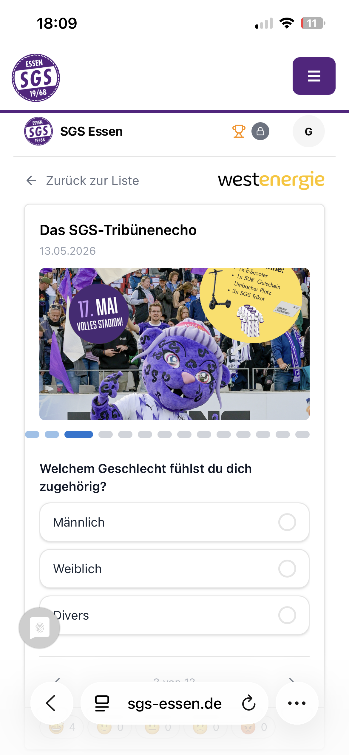 Deine Stimme für die SGS auf sgs-essen.de am Smartphone